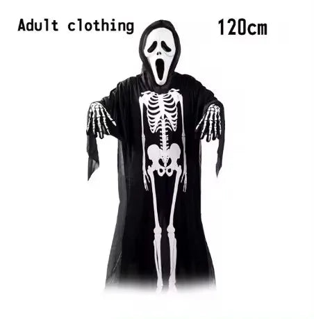 2025 Halloween cosplay costume: Grim Reaper, terrifying skeleton costume for children, adult Grim Reaper, ghost robe, and sickle
