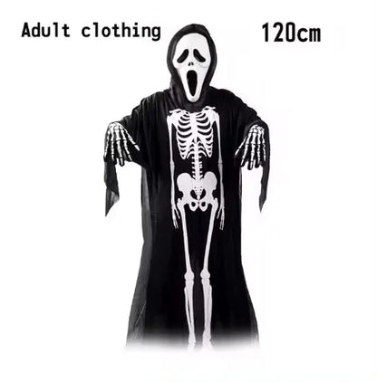 2025 Halloween cosplay costume: Grim Reaper, terrifying skeleton costume for children, adult Grim Reaper, ghost robe, and sickle